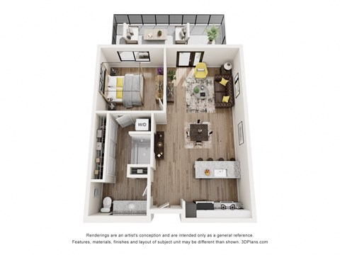 Floor plan for 1 bed, 1 bath, 787 sqft